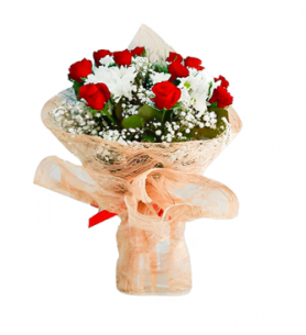 Kırmızı Gül ve Beyaz Papatya Buketi (~35 cm)